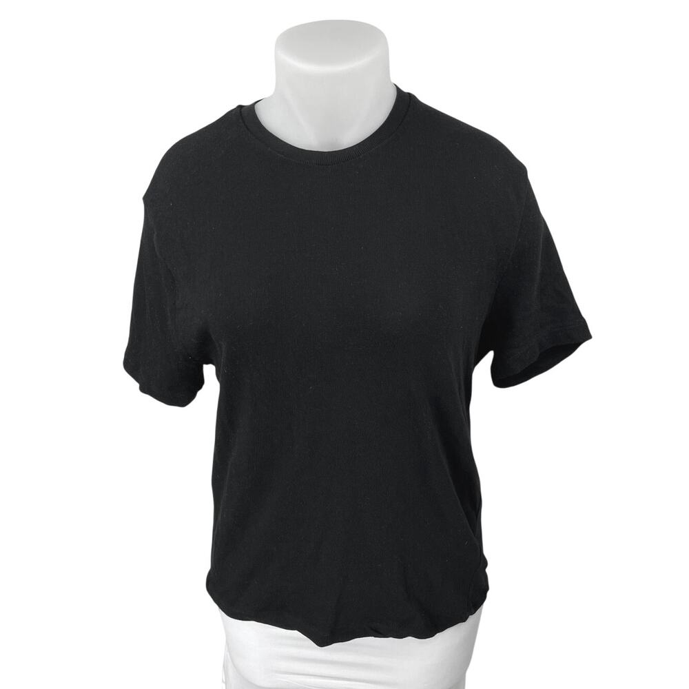 Zara Women's Black Knit Short Sleeve Crew Neck Classic Tee T-Shirt Top Size XL